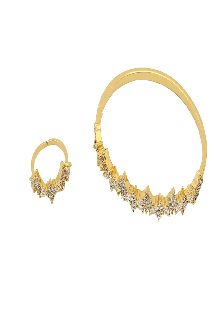 Gold Plated Bangle and Ring Jewelry Set for Women